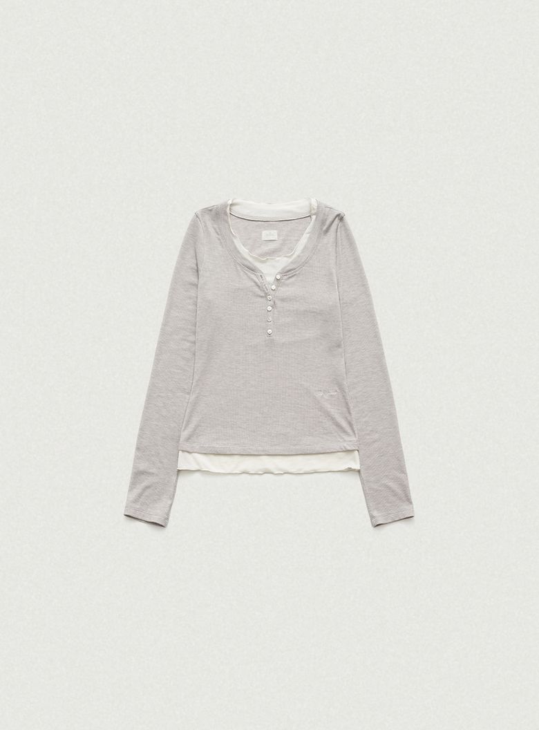 Aimee Slim Layered T-shirt_Light Grey