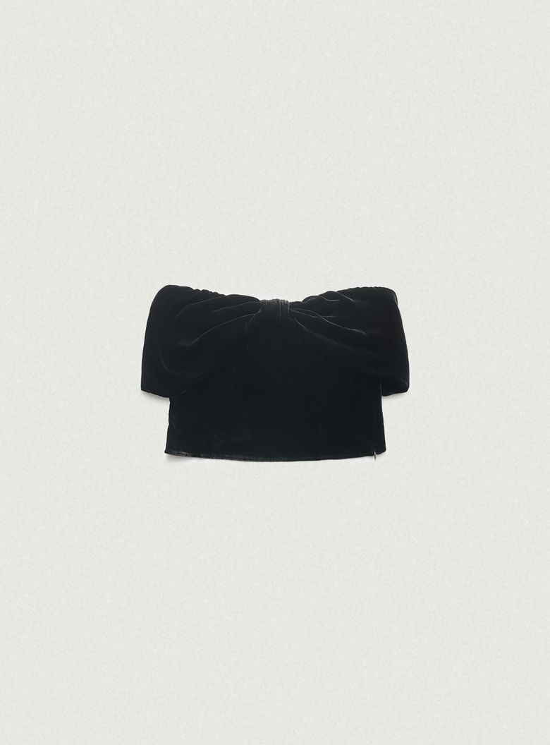 Ribbon Off-Shoulder Velvet Top