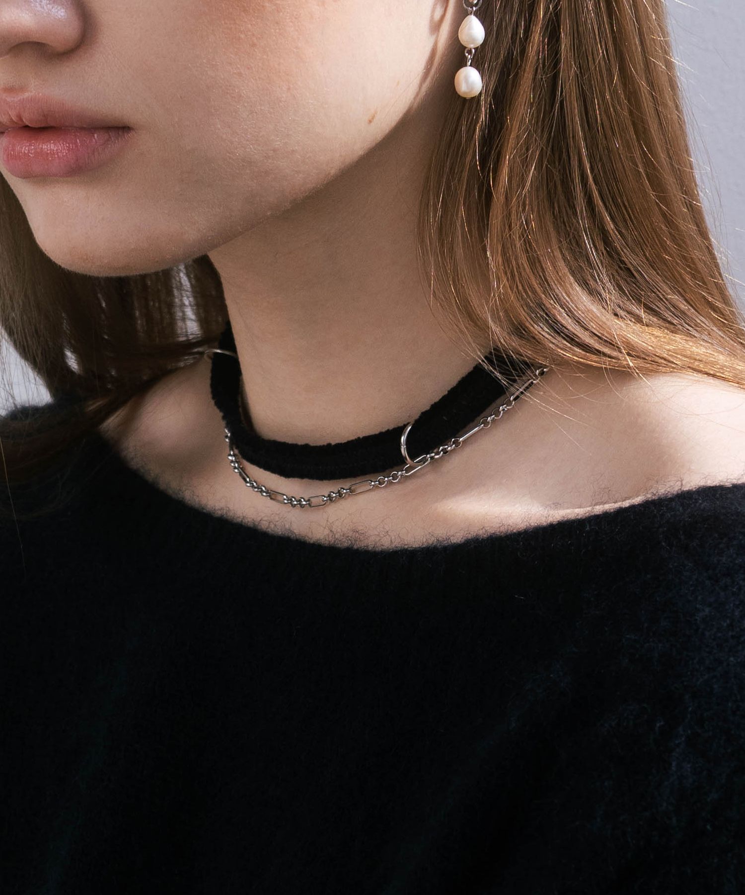 MUSINSA公式 | PEARLY MORE ブラックレイヤードチョーカーネックレス_