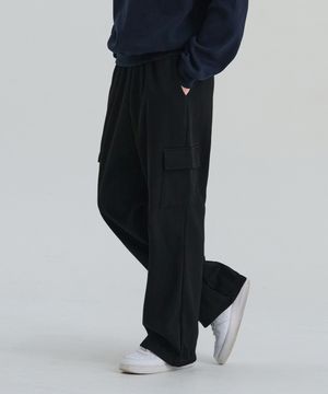 소프트 기모 스트링 와이드 카고 팬츠(Black)