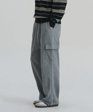 소프트 기모 스트링 와이드 카고 팬츠(Gray)