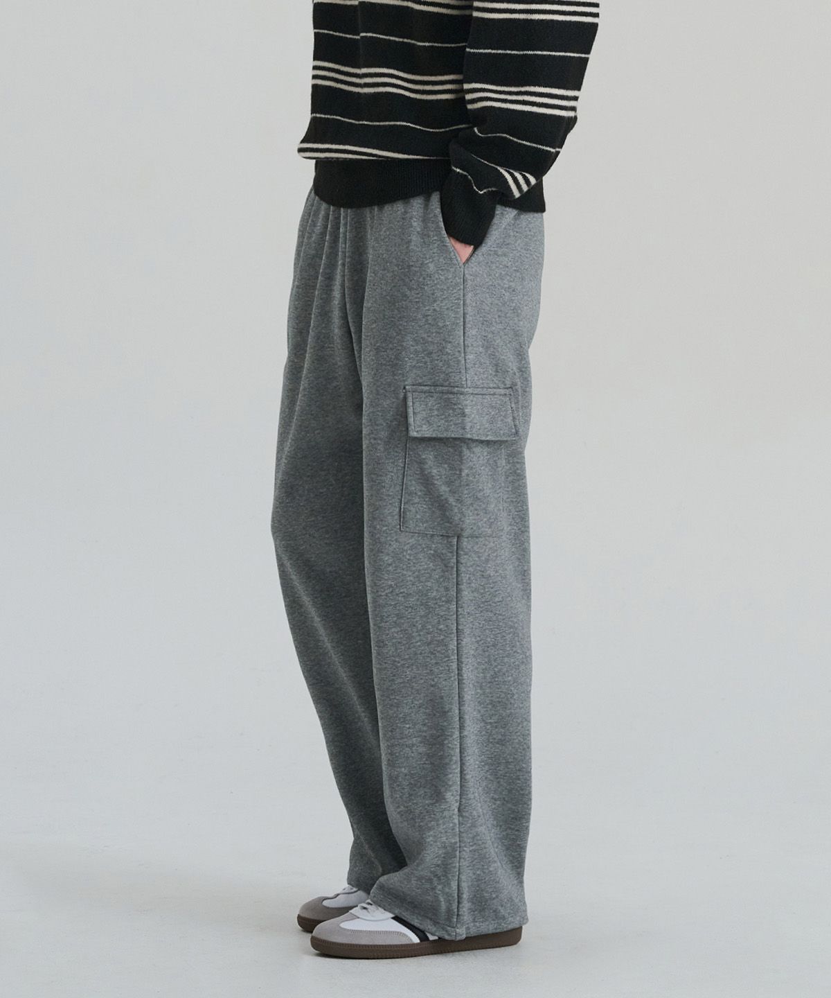 크레드먼스(CREEDMENS) 소프트 기모 스트링 와이드 카고 팬츠(Gray)