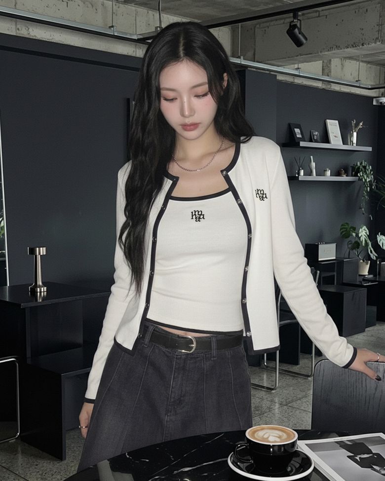 [SET] 솔리드 배색 슬리브리스 가디건 세트 [6color]
