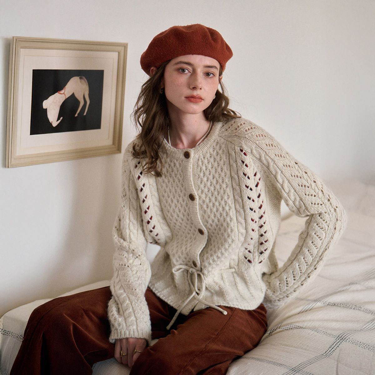 심플레트로(SIMPLE RETRO) SR_Sense knit cable cardigan