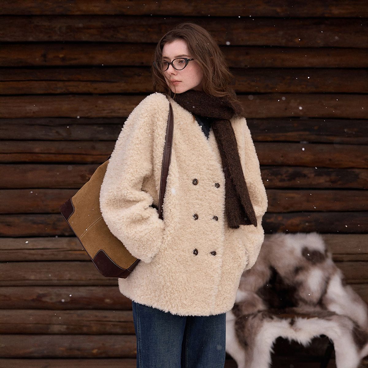 심플레트로(SIMPLE RETRO) SR_V-neck fur integrated coat