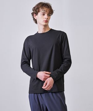 통기성 소로나 레귤러핏 라운드넥 무지 긴팔티셔츠 블랙