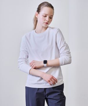 여성 통기성 소로나 레귤러핏 라운드넥 무지 긴팔티셔츠 화이트