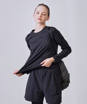 여성 통기성 소로나 레귤러핏 라운드넥 무지 긴팔티셔츠 블랙