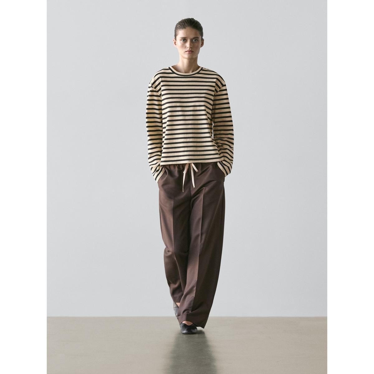 마시모두띠(MASSIMO DUTTI) 울 블렌드 콘트라스트 드로스트링 팬츠