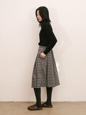 플리츠 체크 스커트_블루