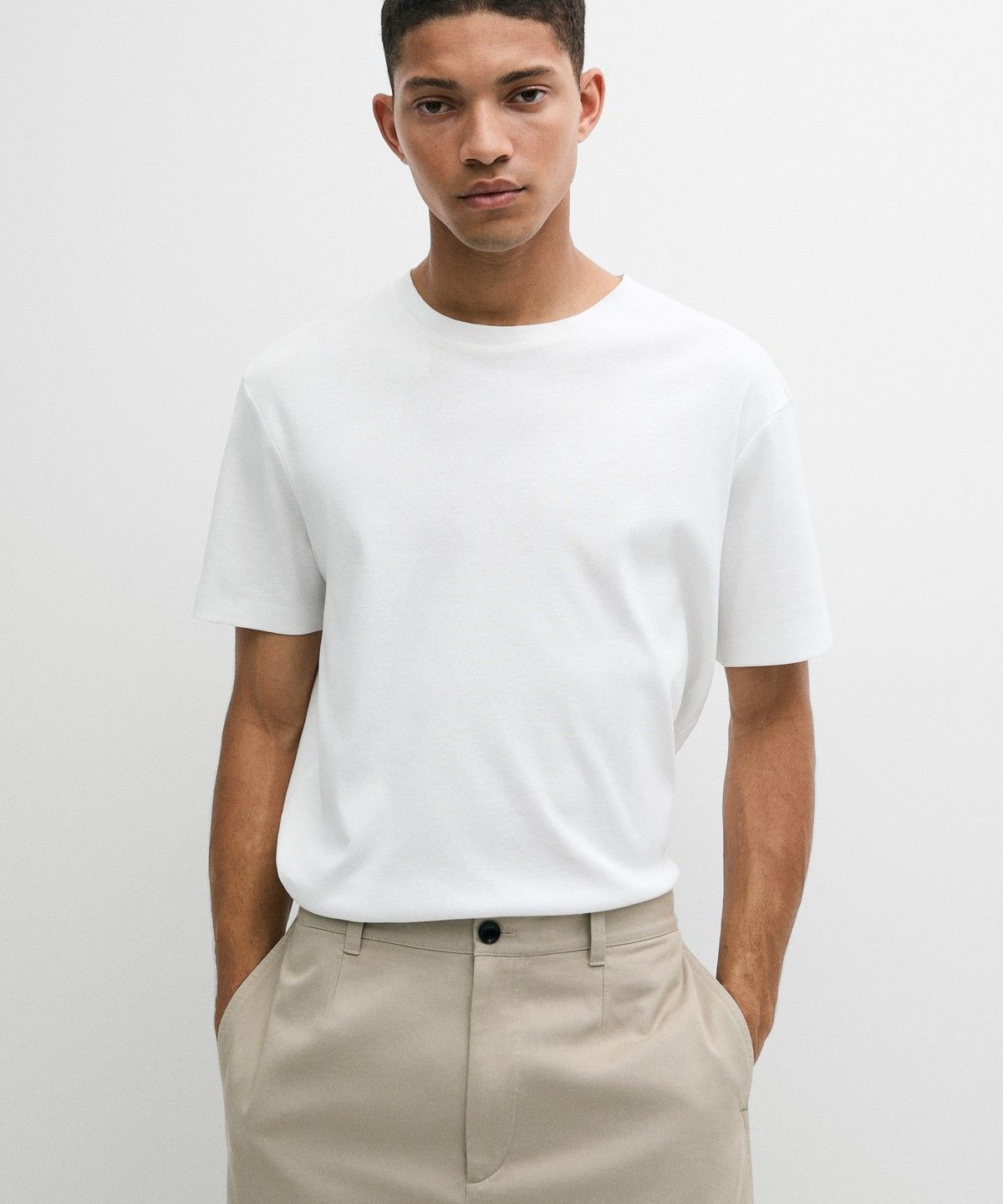 마시모두띠(MASSIMO DUTTI) 100% 머서라이즈 코튼 티셔츠