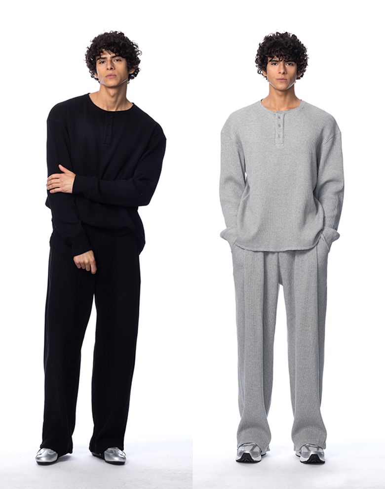 리사이클 와플 헨리넥 롱슬리브 (2PACK)