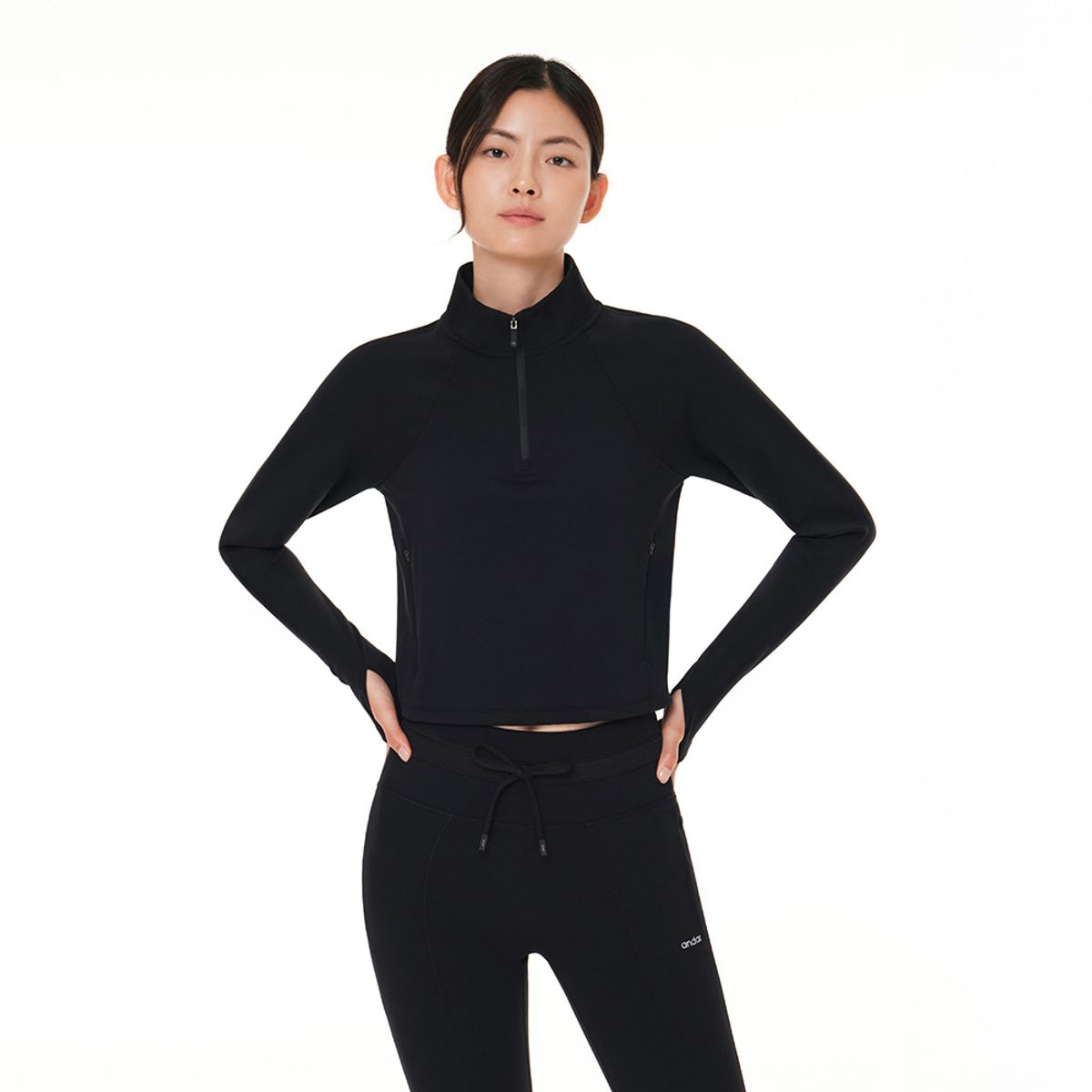 안다르(ANDAR) 릴레어 기모 크롭 하프 집업