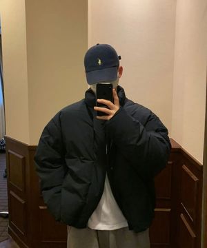 숏 미니멀 덕다운 패딩 네이비