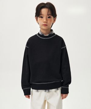 콘트라스트 커버 스티치 스웨트셔츠 [블랙]