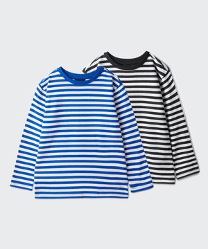 스트라이프 크루 넥 긴소매 티셔츠 2팩 [블랙/블루]