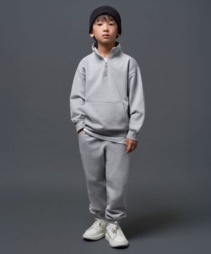 오버사이즈 하프 집업 스웨트셔츠 & 베이식 스웨트 팬츠 셋업 [미디엄 그레이]