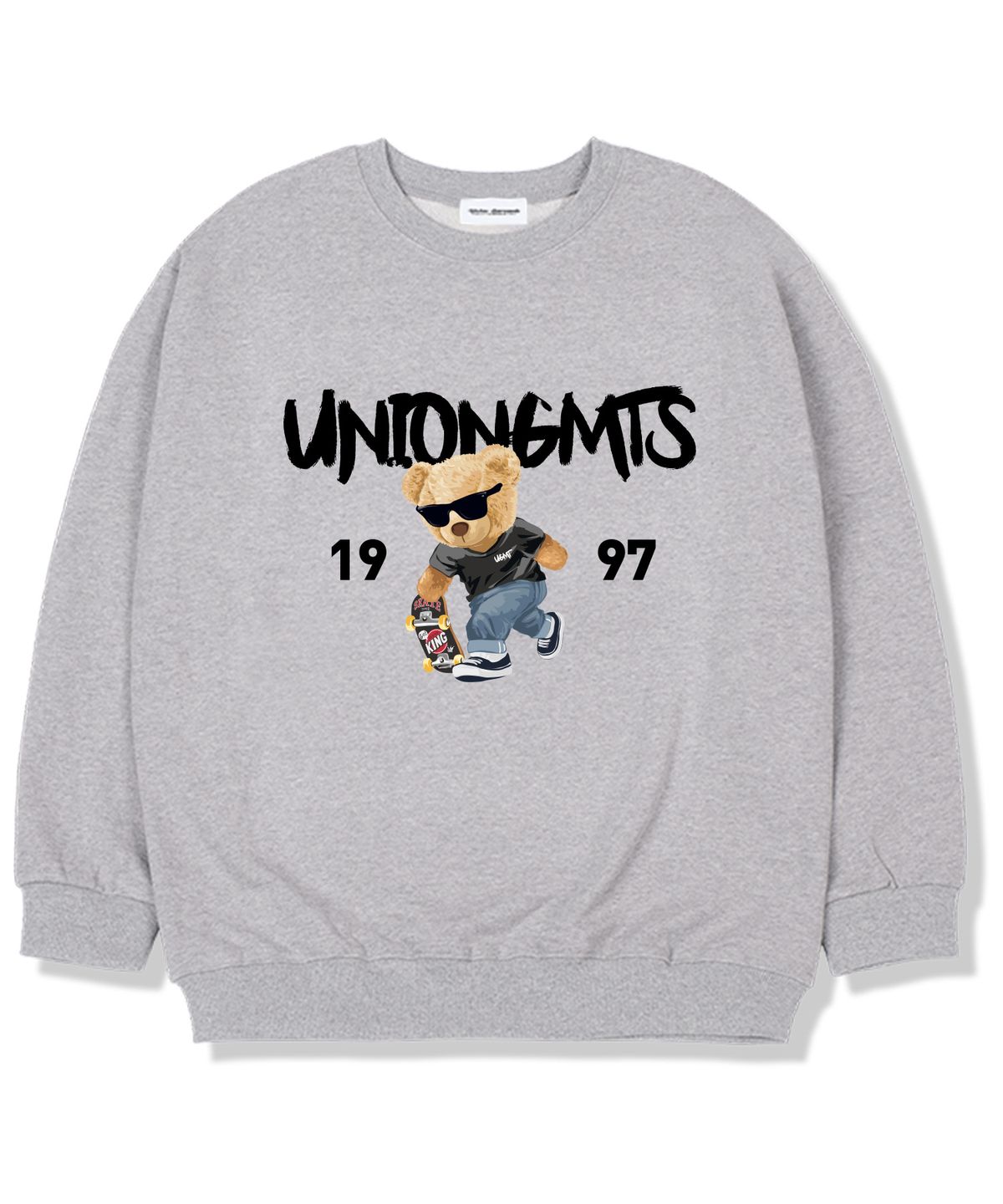 유니온가먼츠(UNION GARMENTS) 1997스케이트베어 기모안감 오버핏 맨투맨 티셔츠 그레이