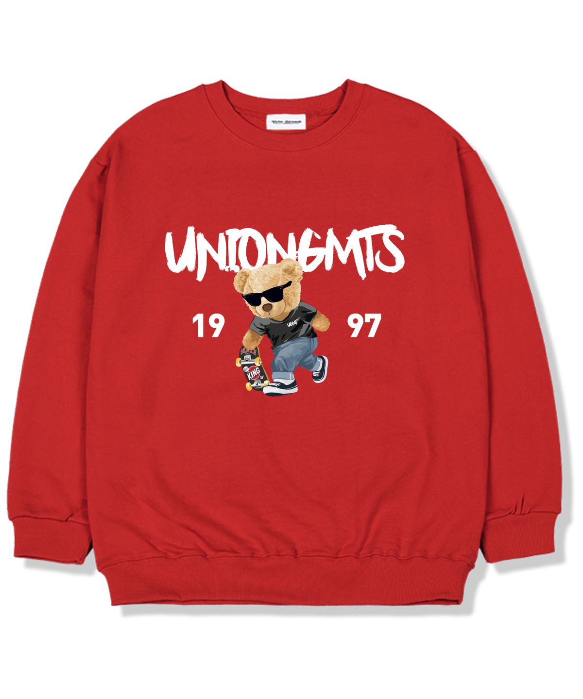 유니온가먼츠(UNION GARMENTS) 1997스케이트베어 기모안감 오버핏 맨투맨 티셔츠 레드