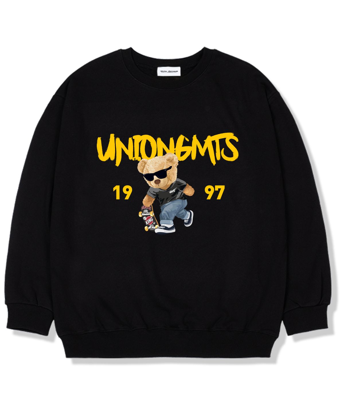유니온가먼츠(UNION GARMENTS) 1997스케이트베어 기모안감 오버핏 맨투맨 티셔츠 블랙