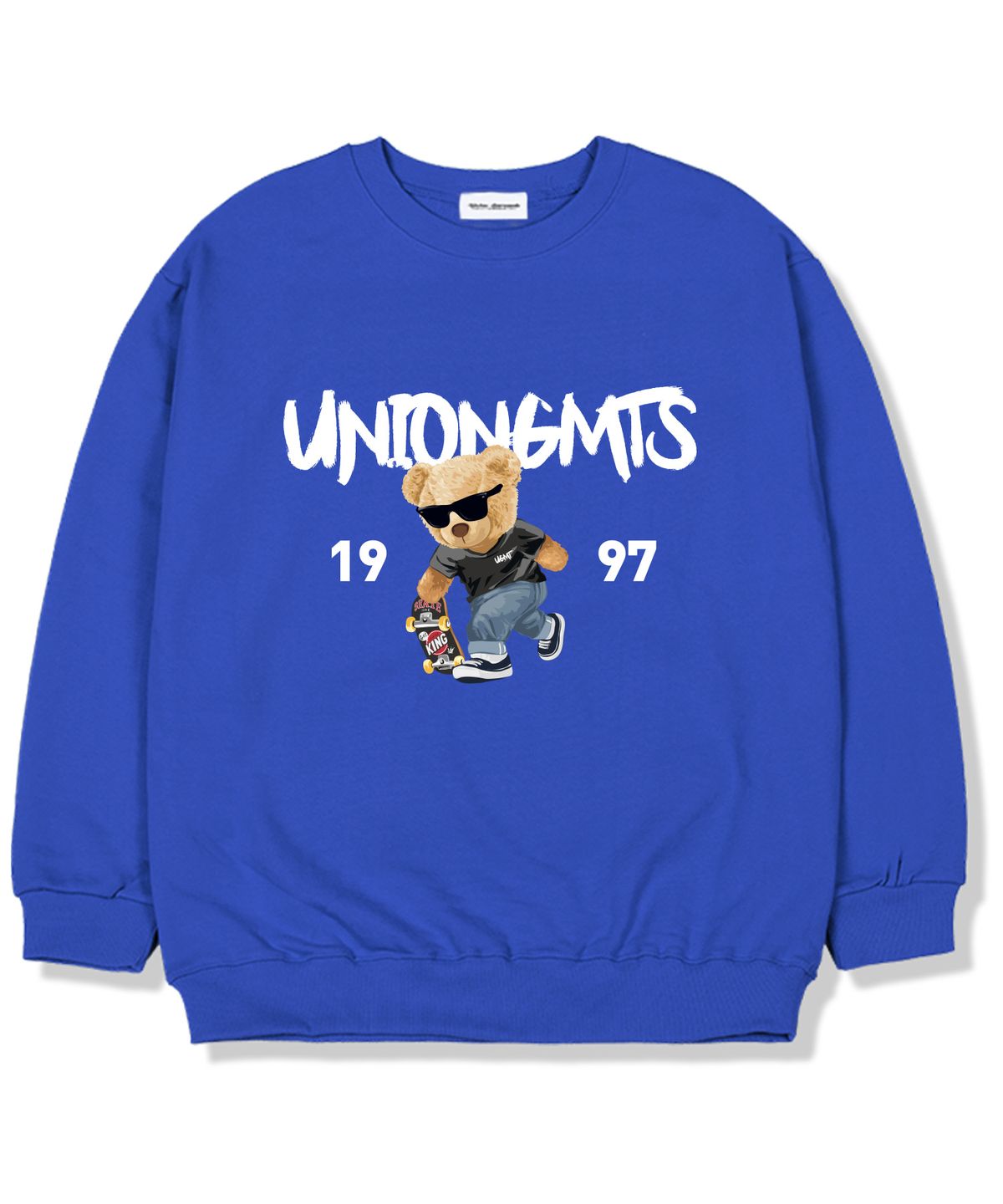 유니온가먼츠(UNION GARMENTS) 1997스케이트베어 기모안감 오버핏 맨투맨 티셔츠 블루