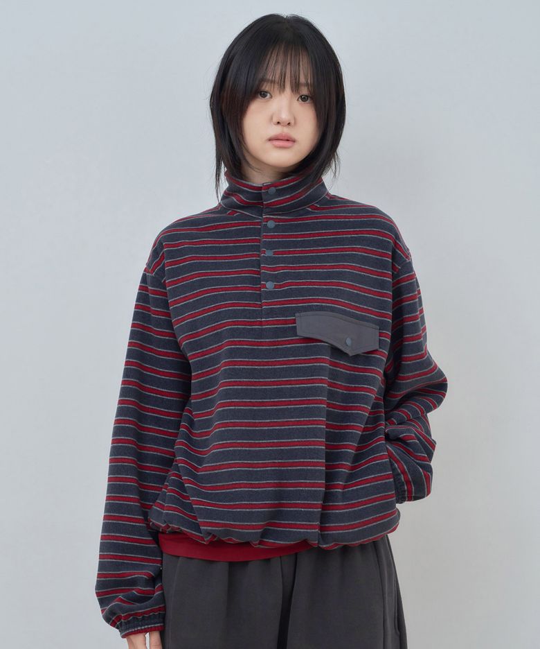 [PRE-ORDER] ke306-Stripe Fleece Anorak Charcoal