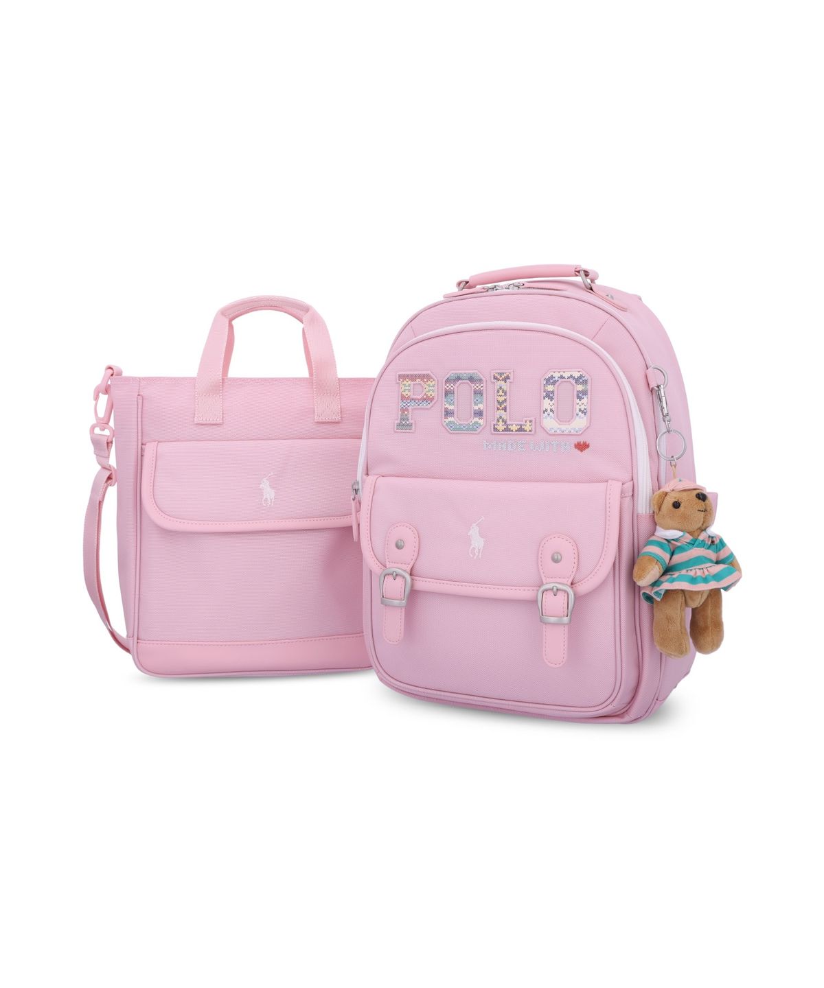 폴로 랄프 로렌 칠드런(POLO RALPH LAUREN CHILDREN) 로고 플로럴 백팩 앤 슈즈 백 세트-핑크