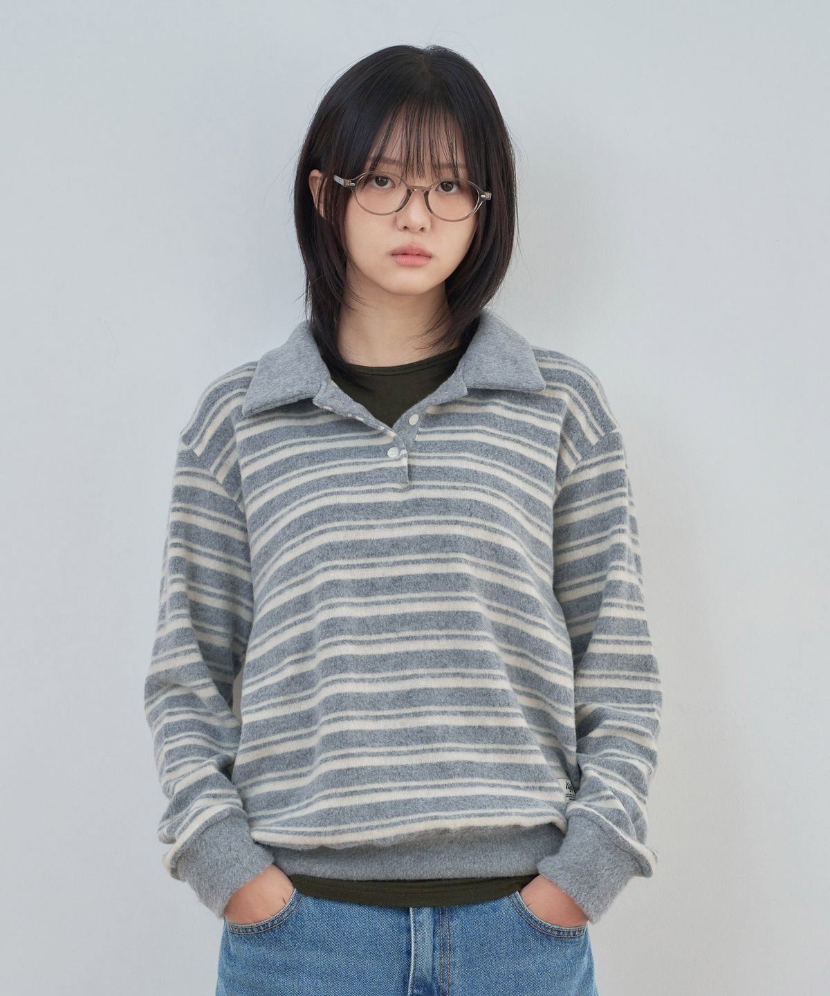 키지코(KIJIKO) ke304-Stripe Collar Knit Gray