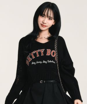베티붑 레터링 데미지 크롭 니트_블랙