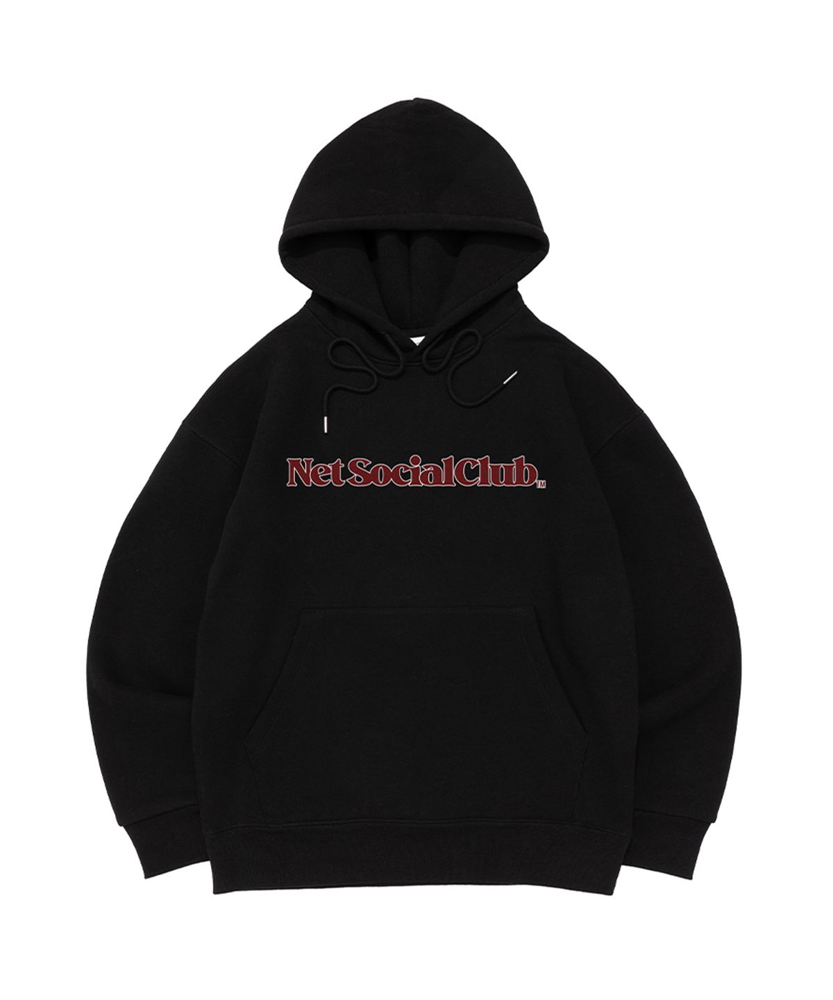 넷소셜클럽(NET SOCIAL CLUB) OUTLINE STRAIGHT LOGO BRUSHED HOOD TEE (BLACK)