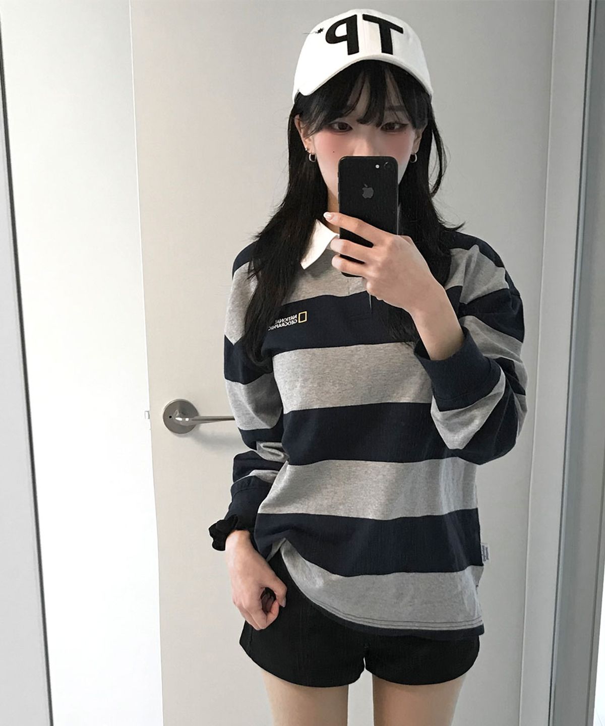 내셔널지오그래픽(NATIONALGEOGRAPHIC) N261UTS901 스트라이프 럭비 세미오버핏 긴팔 티셔츠 M/GREY