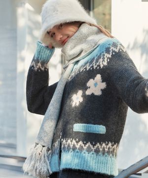 플라워 노르딕 울 가디건 / 블루