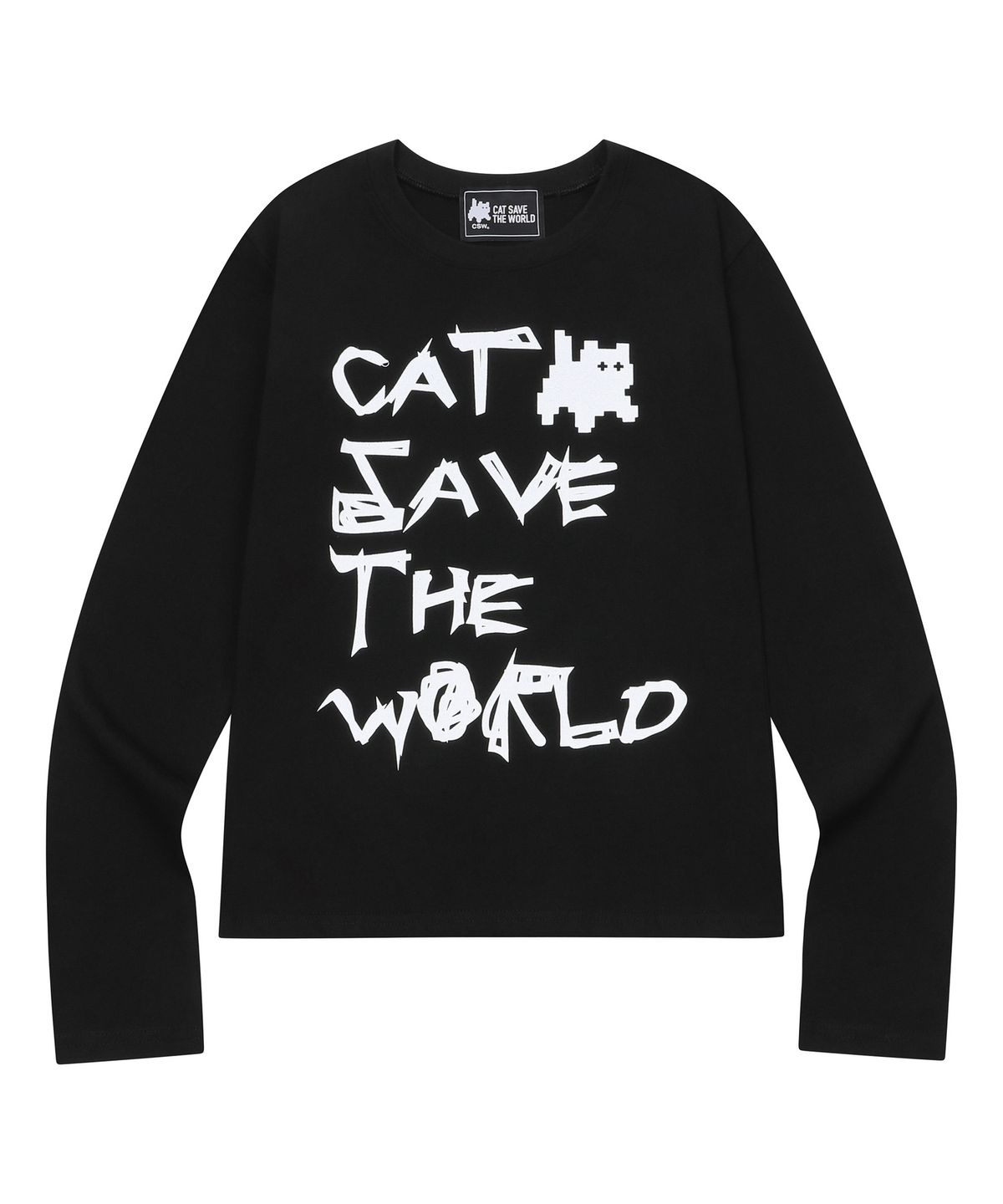 캣세이브더월드(CATSAVETHEWORLD) 크로우 그래피티 레터링 롱 슬리브 티