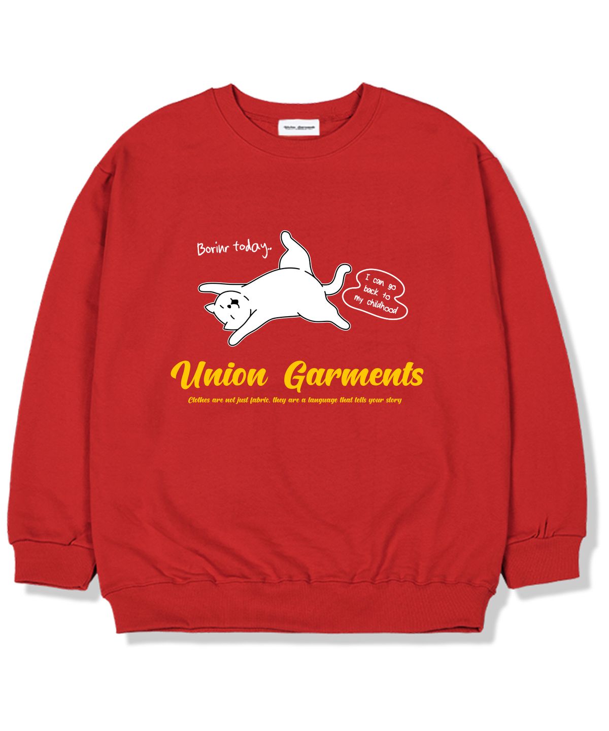 유니온가먼츠(UNION GARMENTS) 보링데이 기모안감 오버핏 맨투맨 티셔츠 레드