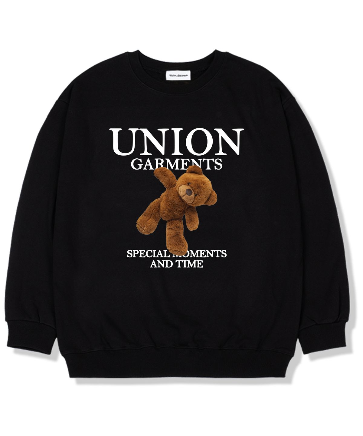 유니온가먼츠(UNION GARMENTS) 모먼트 기모안감 오버핏 맨투맨 티셔츠 블랙
