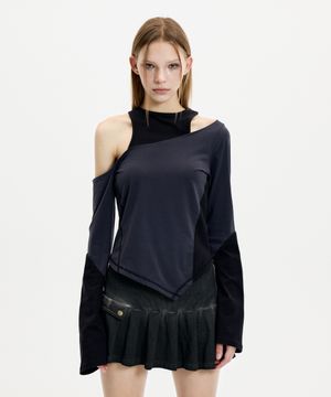 레이어드 컷아웃 오프숄더 롱슬리브(차콜)