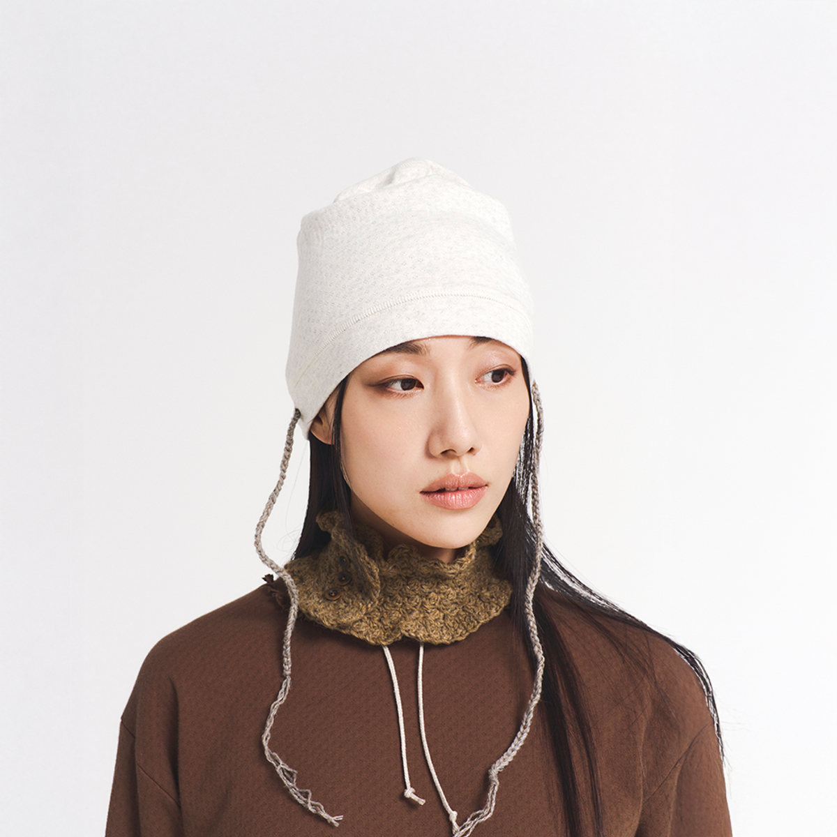 자고류(JAGORYU) Braided Beanie - White Melange