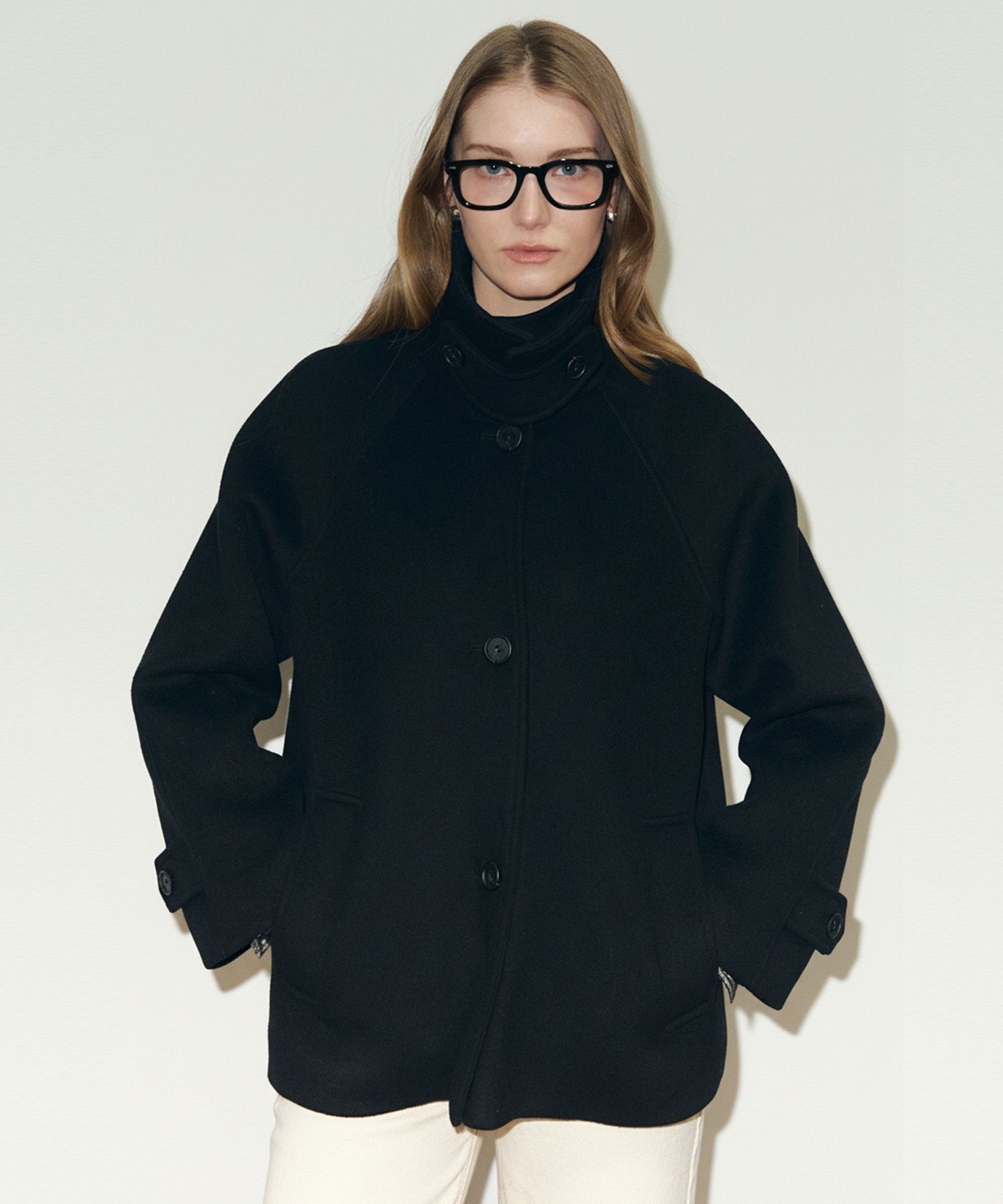 MUSINSA公式 | BRILLEMONTHS ウールバルマカンハーフコート[ブラック]