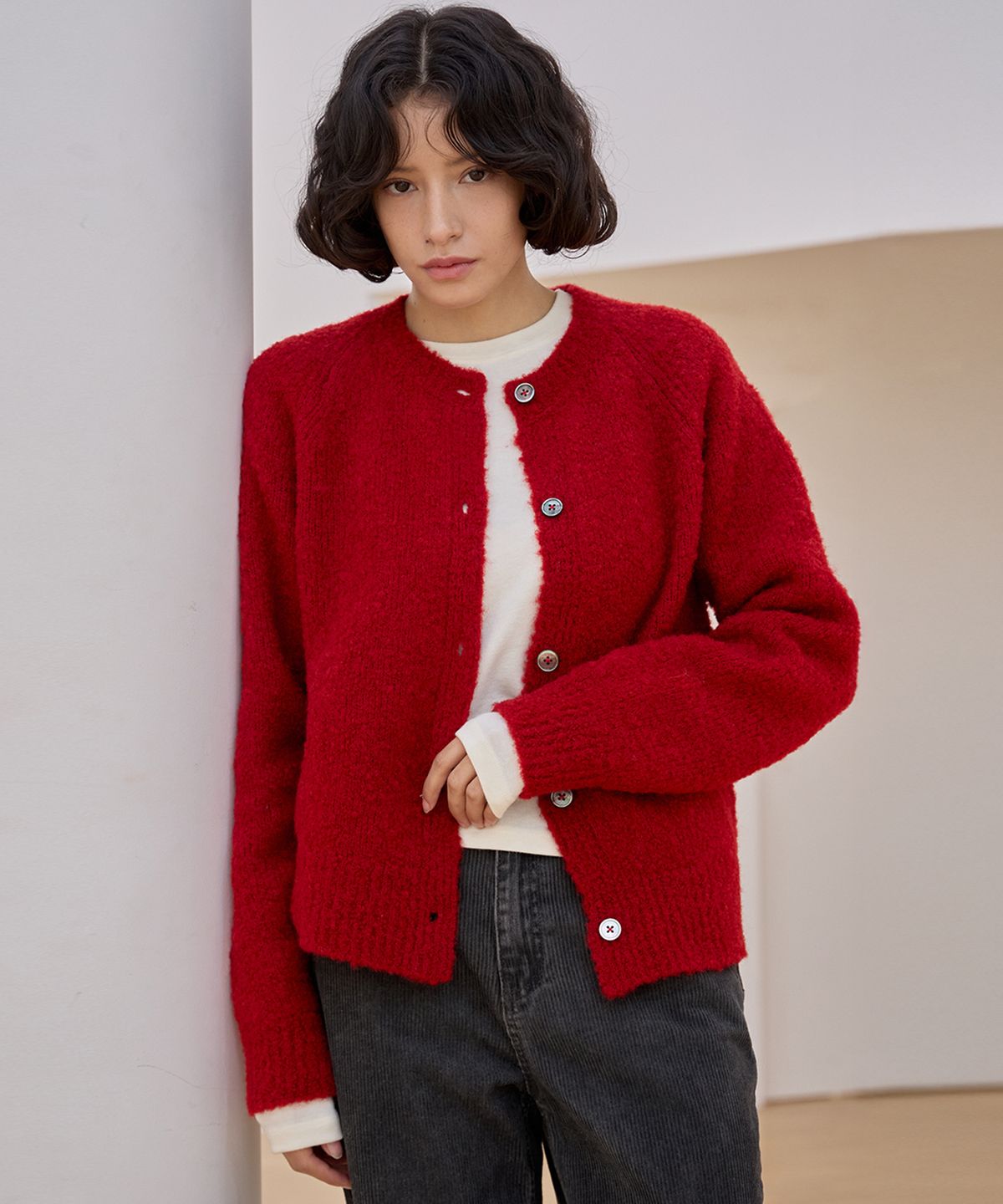 오어서울(AURE SEOUL) 젠틀 부클 가디건 [레드]