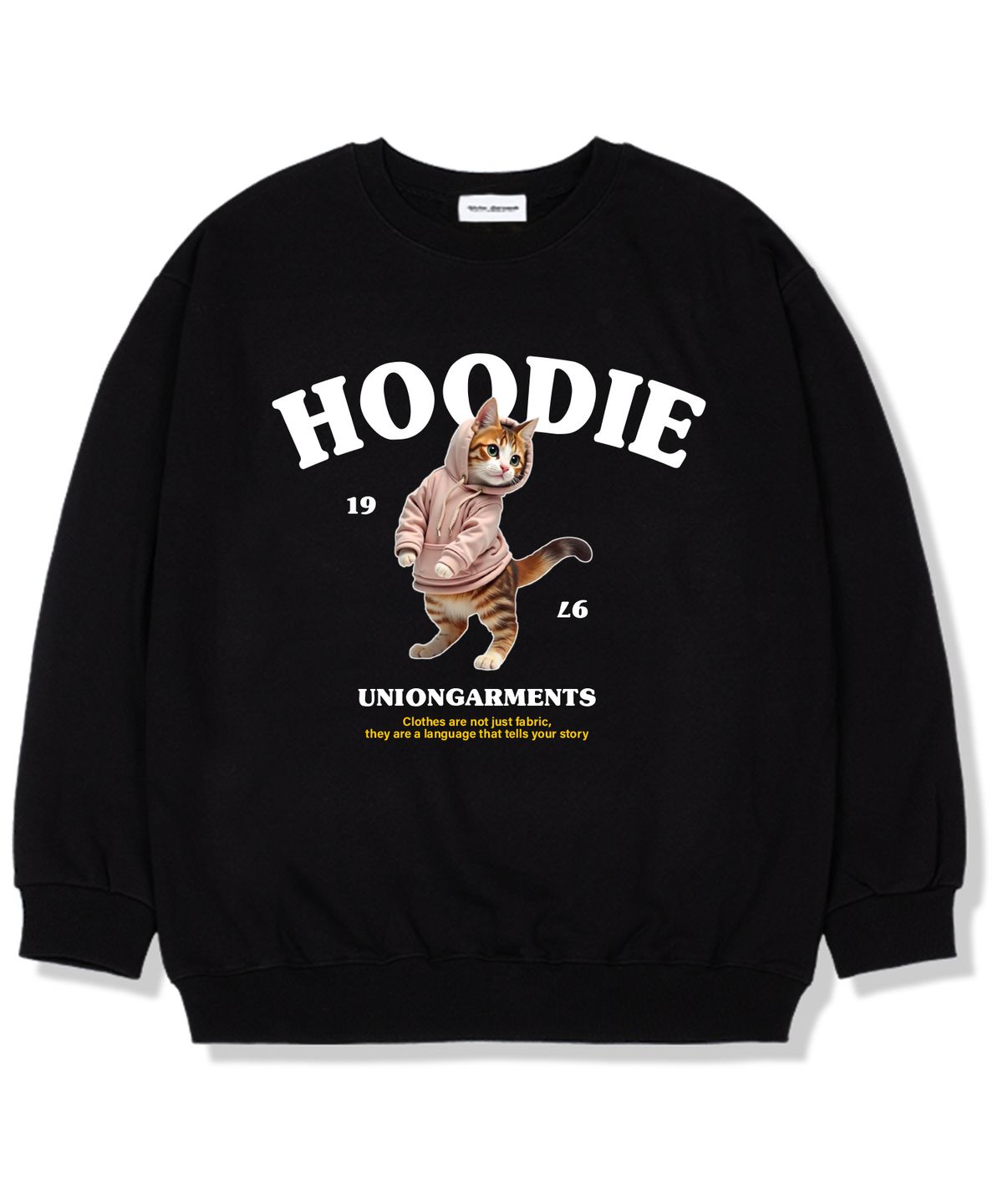 유니온가먼츠(UNION GARMENTS) 후디캣 기모안감 오버핏 맨투맨 티셔츠 블랙