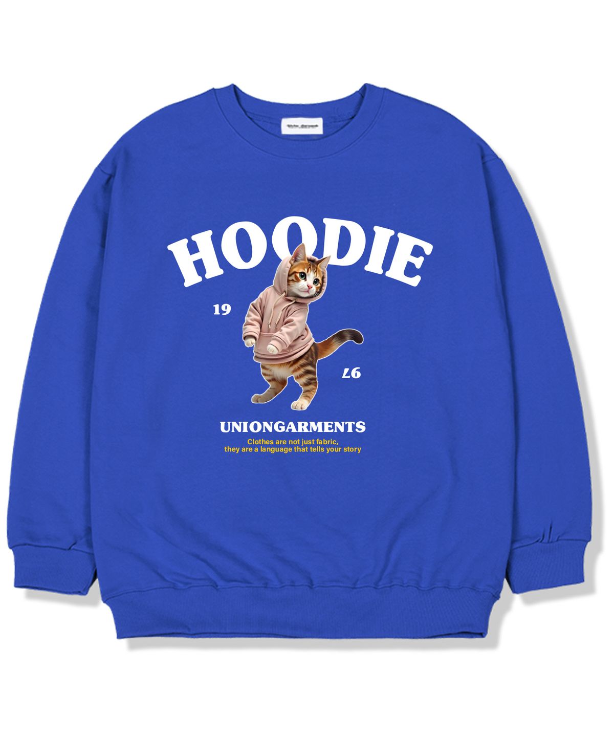 유니온가먼츠(UNION GARMENTS) 후디캣 기모안감 오버핏 맨투맨 티셔츠 블루