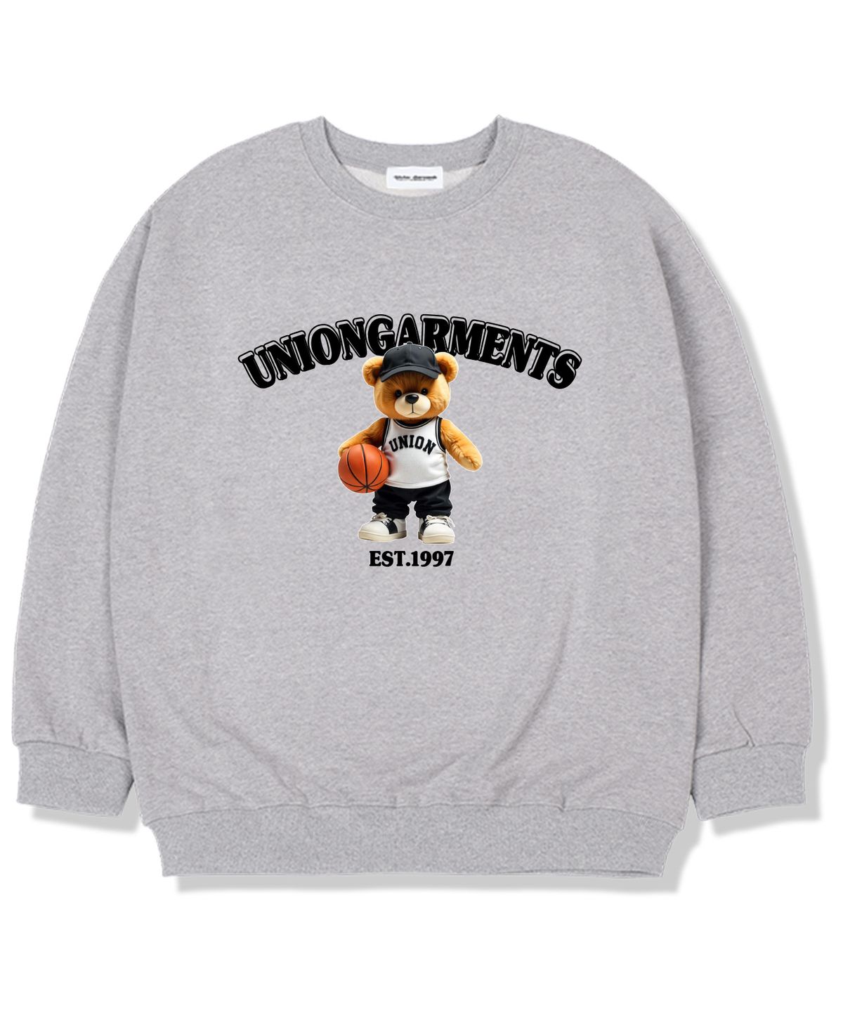 유니온가먼츠(UNION GARMENTS) 농구공베어 기모안감 오버핏 맨투맨 티셔츠 그레이