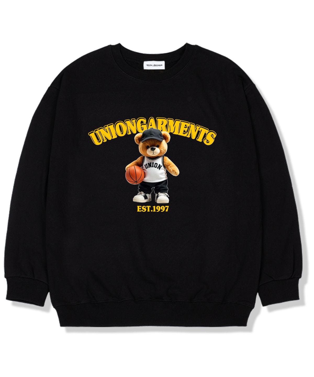 유니온가먼츠(UNION GARMENTS) 농구공베어 기모안감 오버핏 맨투맨 티셔츠 블랙