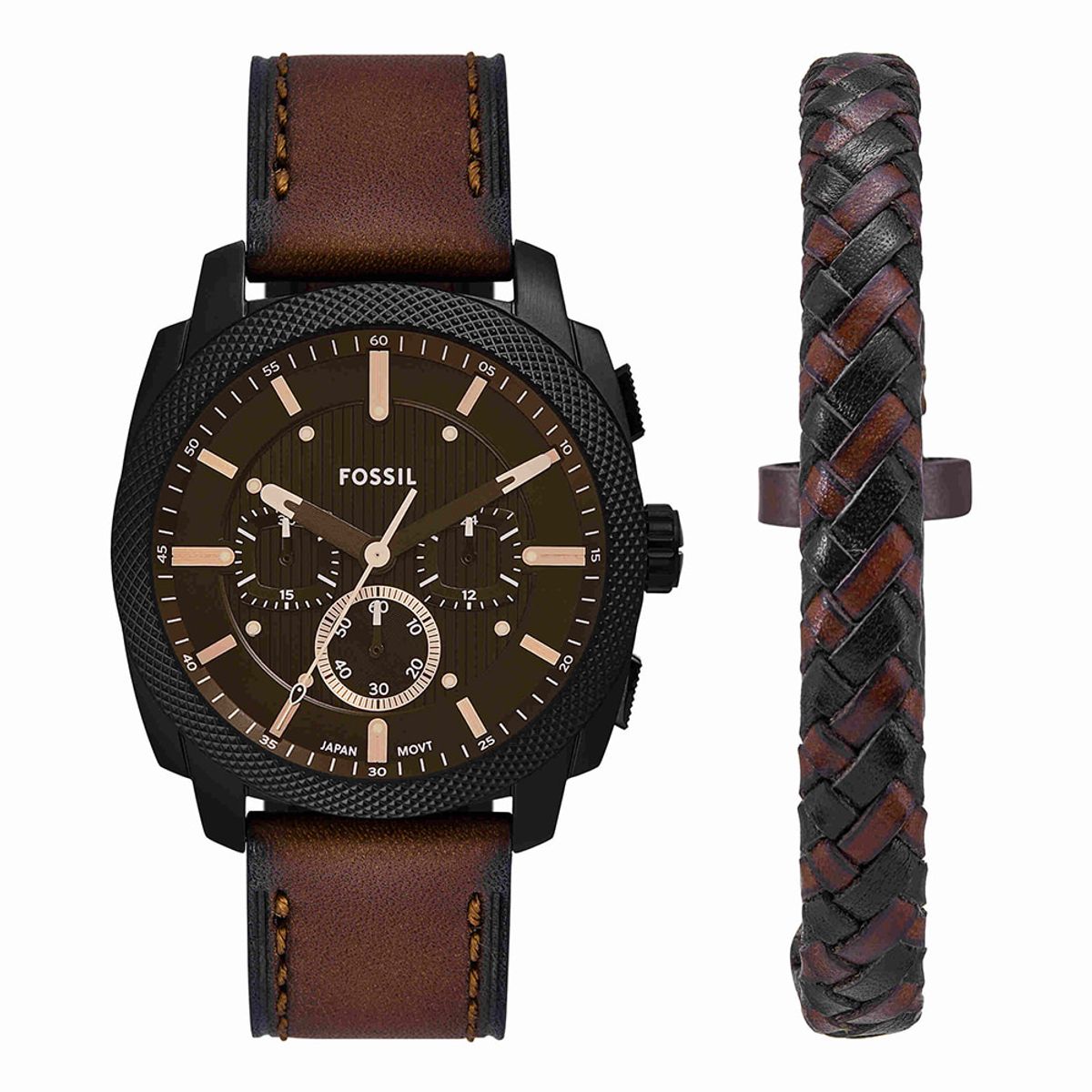 파슬(FOSSIL) FS6102SET (Machine) 머신 크로노그래프 팔찌 세트 남성 가죽시계