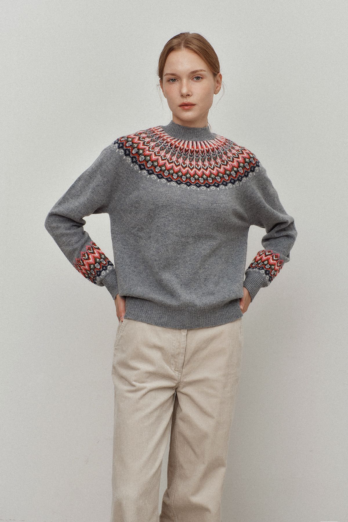르몽생미셸(LE MONT ST MICHEL) Wool nordic pattern pullover_Grey