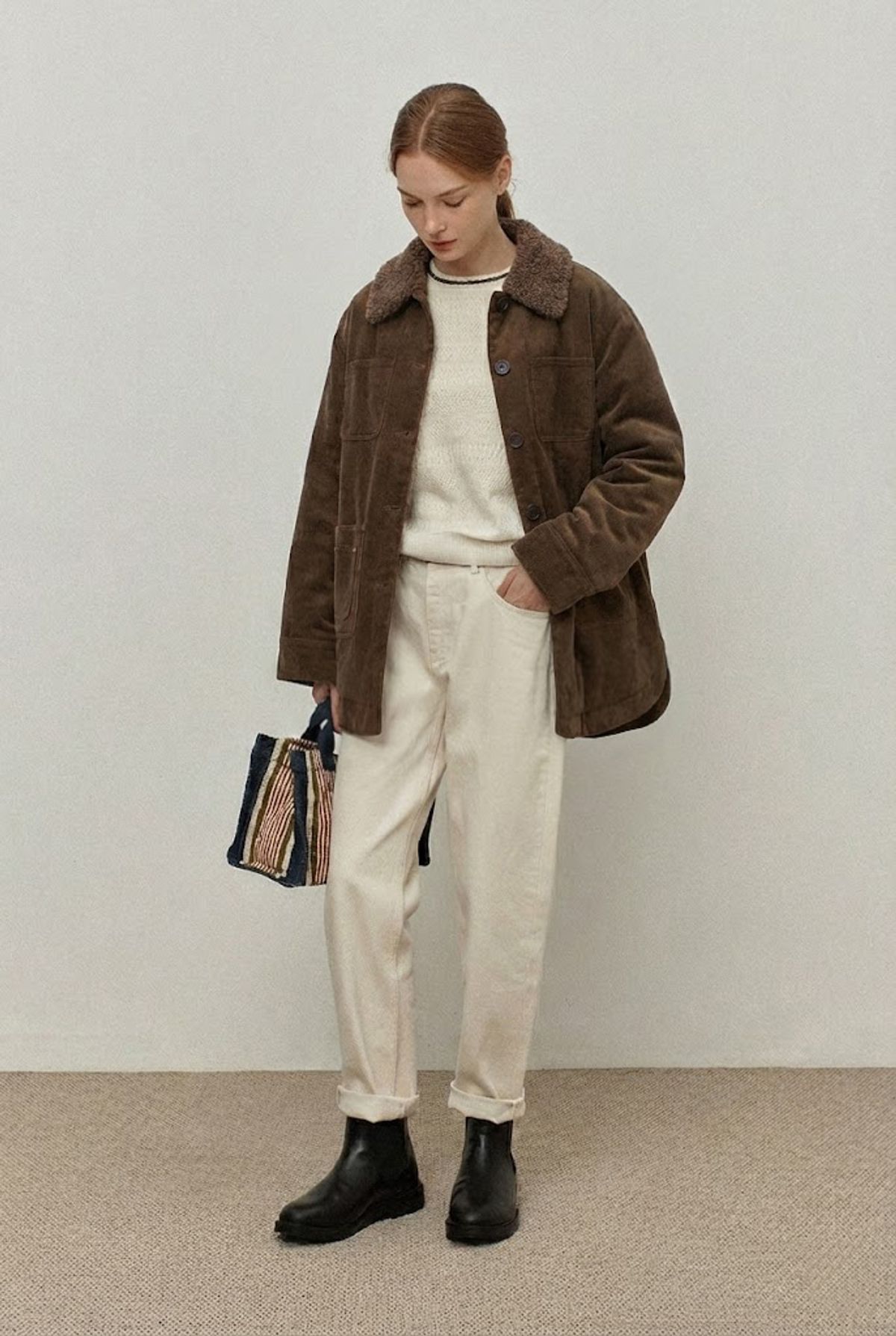 르몽생미셸(LE MONT ST MICHEL) Teddy collar point corduroy jacket_Brown