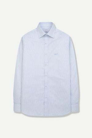 스트라이프 로고 포인트 레귤러 슬림핏 셔츠 네이비 YEFSBS166NY