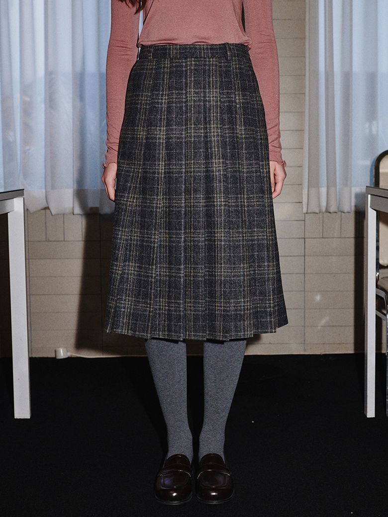 OFF-SET PLEATED SKIRT_GREY