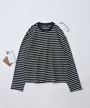 스트라이프 클래식 단가라 긴팔티셔츠 (블랙)