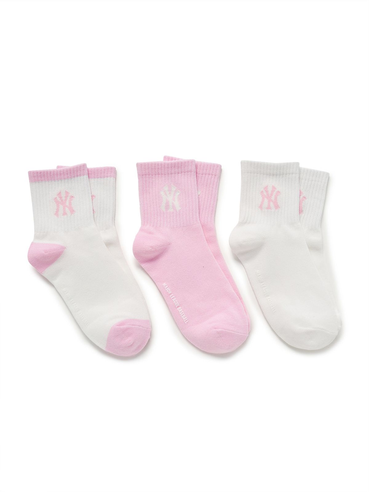 엠엘비 키즈(MLB KIDS) 베이직 단목 양말 3번들 NY (Pink)